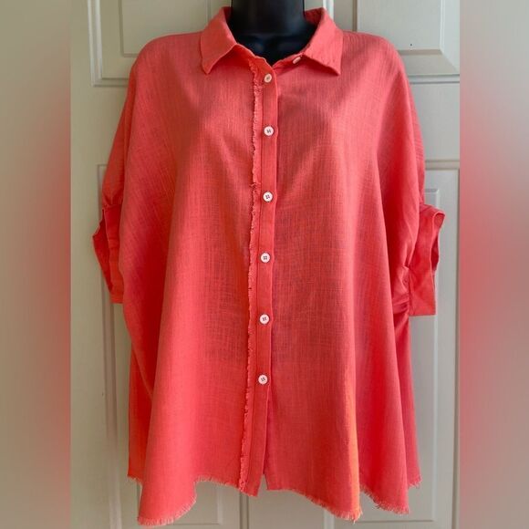 Angee Oversized Collared Blouse in Coral Size Small - Picture 3 of 12
